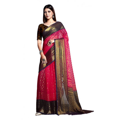 pkrkart Women's Viscose Rayon Printed Saree With Unstitched Blouse (Pink)