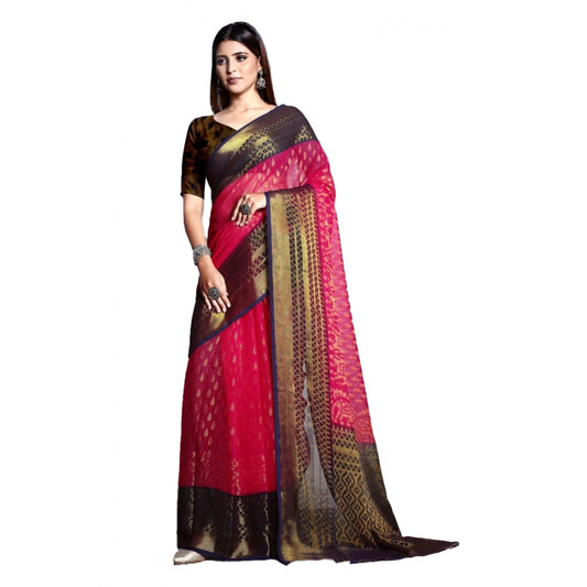 pkrkart Women's Viscose Rayon Printed Saree With Unstitched Blouse (Pink)