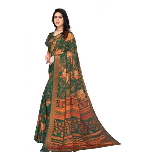pkrkart Women's Viscose Rayon Printed Saree With Unstitched Blouse (Green)