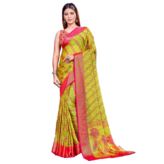 pkrkart Women's Viscose Rayon Printed Saree With Unstitched Blouse (Green)