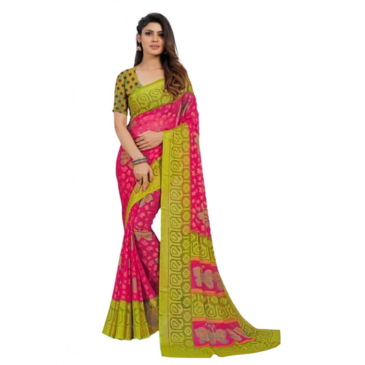 pkrkart Women's Viscose Rayon Printed Saree With Unstitched Blouse (Pink)