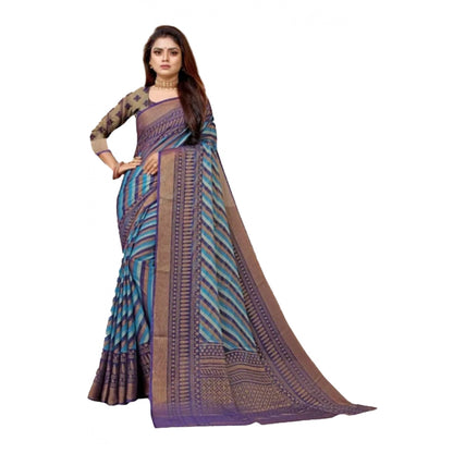 pkrkart Women's Viscose Rayon Printed Saree With Unstitched Blouse (Navy Blue)
