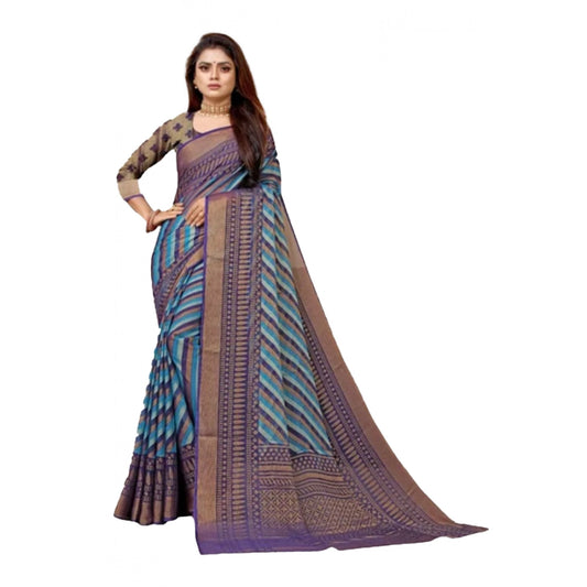 pkrkart Women's Viscose Rayon Printed Saree With Unstitched Blouse (Navy Blue)