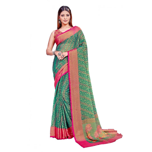 pkrkart Women's Viscose Rayon Printed Saree With Unstitched Blouse (Rama)