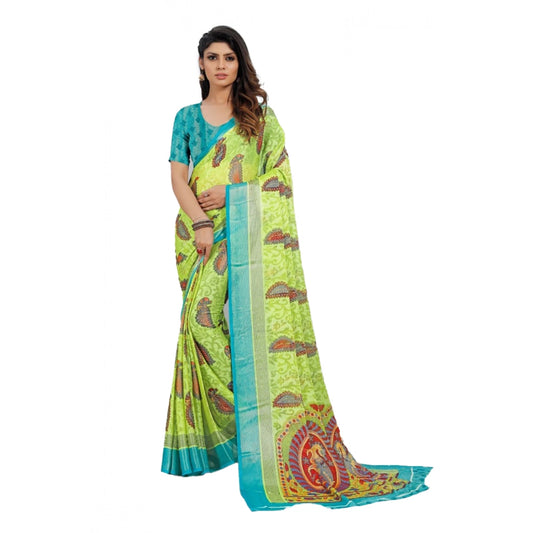 pkrkart Women's Viscose Rayon Printed Saree With Unstitched Blouse (Mehendi)