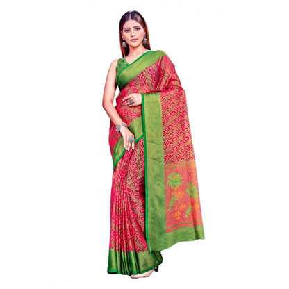 pkrkart Women's Viscose Rayon Printed Saree With Unstitched Blouse (Pink)