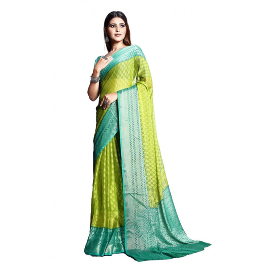 pkrkart Women's Viscose Rayon Printed Saree With Unstitched Blouse (Green)
