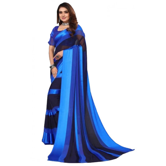 pkrkart Women's Satin Patta Printed Saree With Unstitched Blouse (Skyblue)