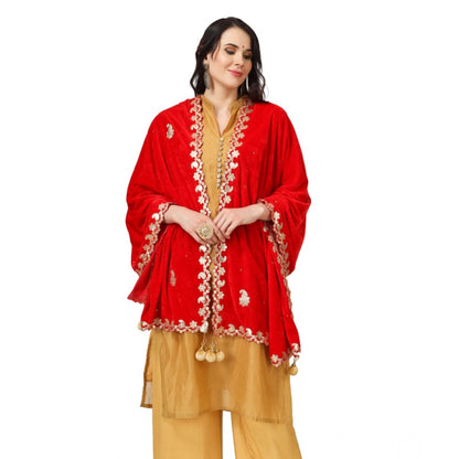 pkrkart Women's Velvet Gotta Patti Dupatta (Red, Length: 2.25 to 2.50 Mtr)