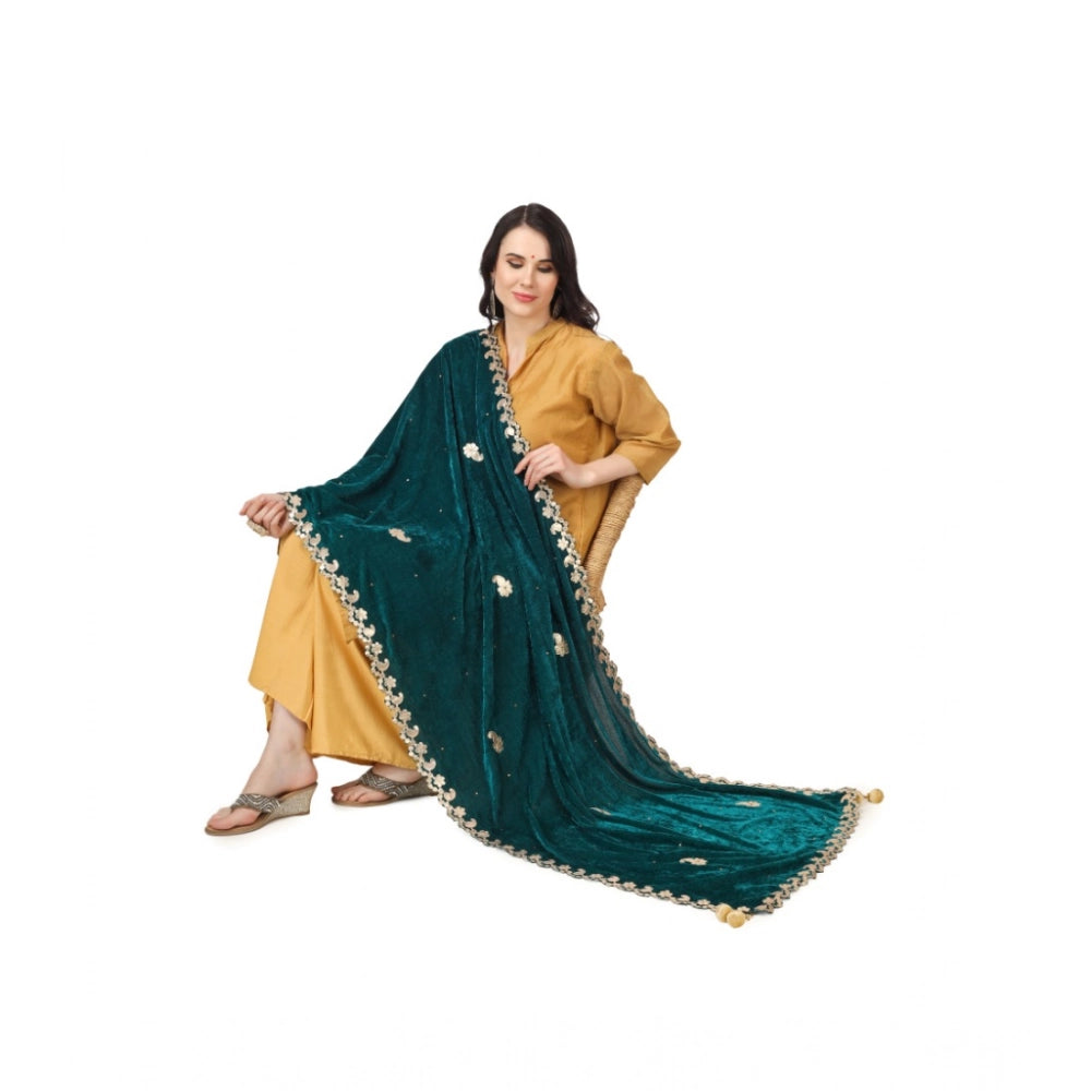 pkrkart Women's Velvet Gotta Patti Dupatta (Dark Green, Length: 2.25 to 2.50 Mtr)