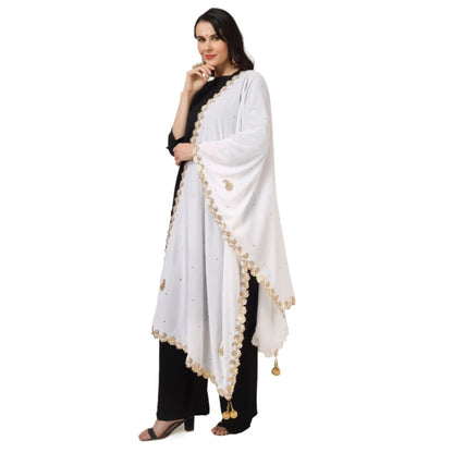 pkrkart Women's Velvet Gotta Patti Dupatta (White, Length: 2.25 to 2.50 Mtr)