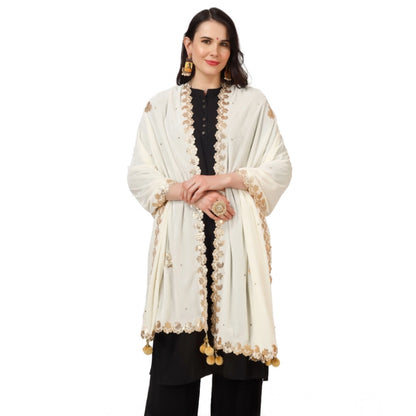 pkrkart Women's Velvet Gotta Patti Dupatta (Off White, Length: 2.25 to 2.50 Mtr)