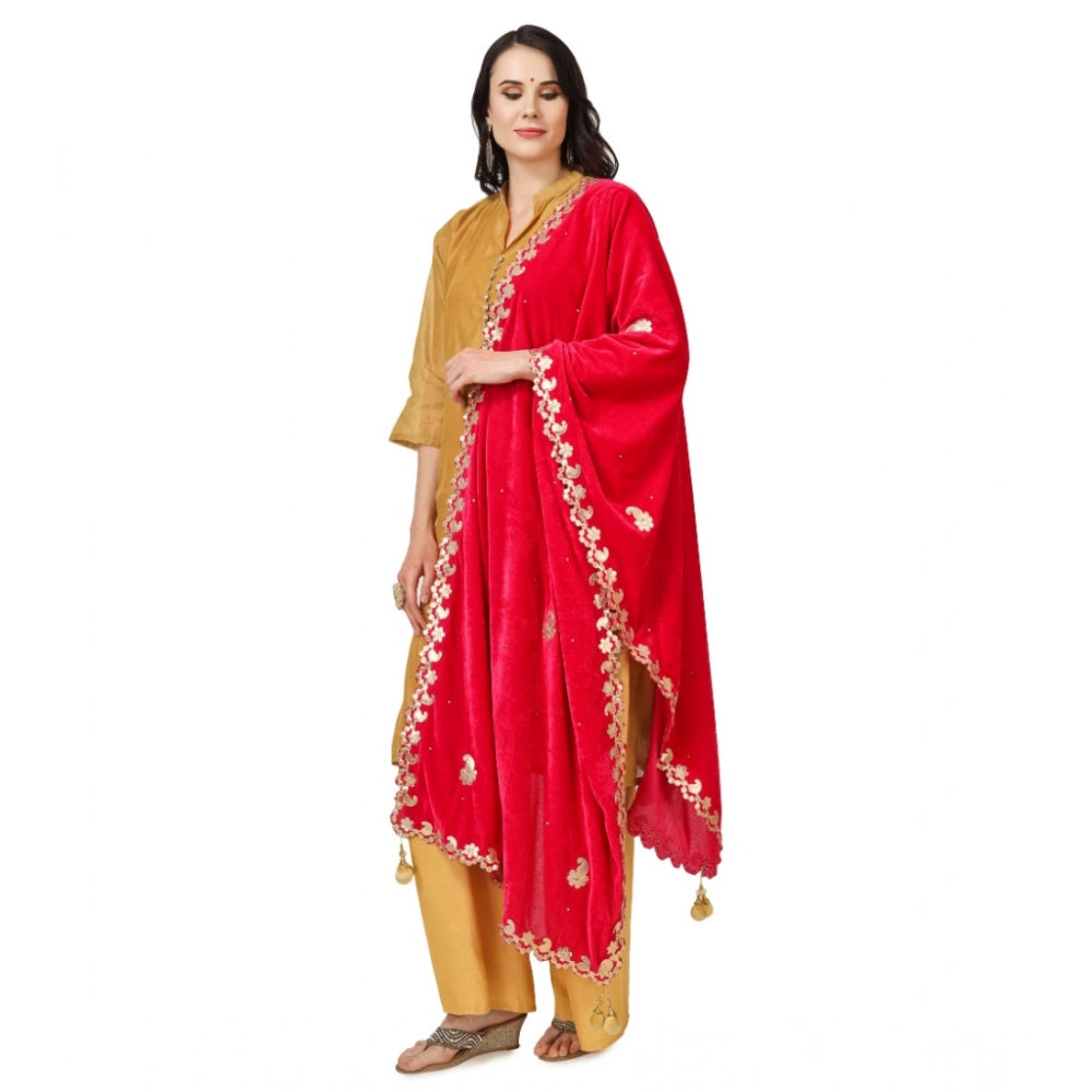 pkrkart Women's Velvet Gotta Patti Dupatta (Pink, Length: 2.25 to 2.50 Mtr)