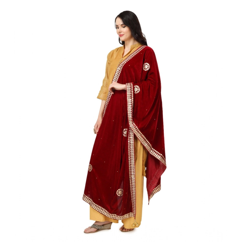 pkrkart Women's Velvet Gotta Patti Dupatta (Maroon, Length: 2.25 to 2.50 Mtr)