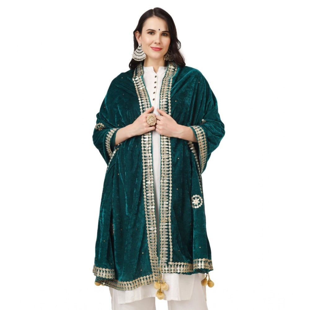 pkrkart Women's Velvet Gotta Patti Dupatta (Dark Green, Length: 2.25 to 2.50 Mtr)