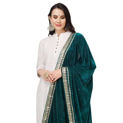 pkrkart Women's Velvet Gotta Patti Dupatta (Dark Green, Length: 2.25 to 2.50 Mtr)