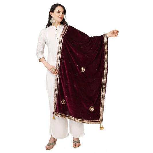 pkrkart Women's Velvet Gotta Patti Dupatta (Purple, Length: 2.25 to 2.50 Mtr)