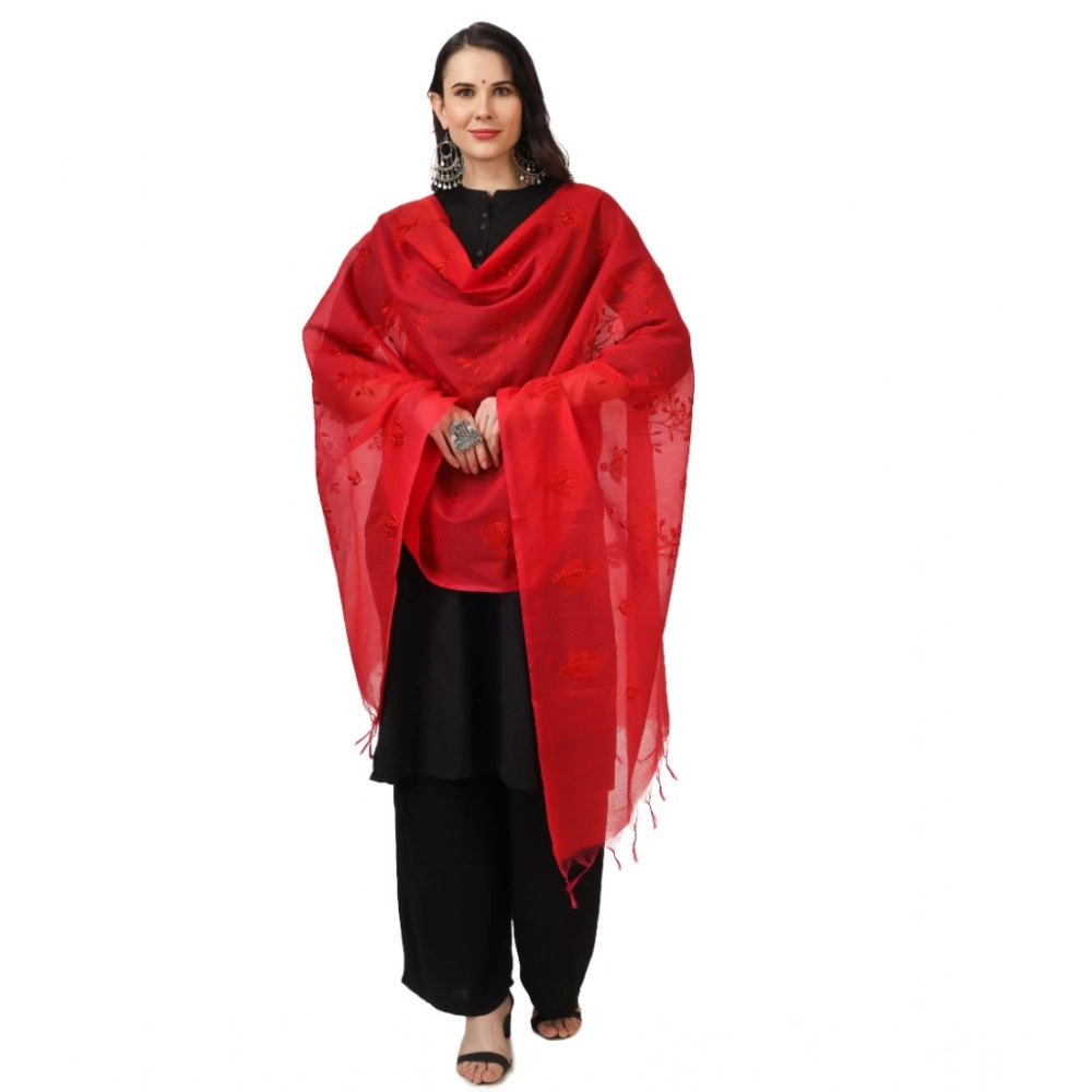 pkrkart Women's Cotton Embroidered Dupatta (Red, Length: 2.25 to 2.50 Mtr)