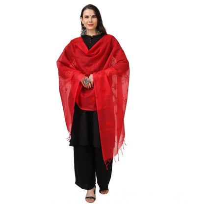 pkrkart Women's Cotton Embroidered Dupatta (Red, Length: 2.25 to 2.50 Mtr)