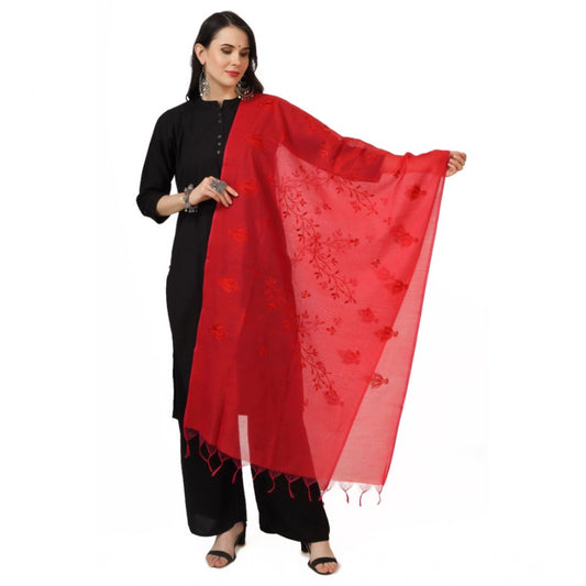 pkrkart Women's Cotton Embroidered Dupatta (Red, Length: 2.25 to 2.50 Mtr)
