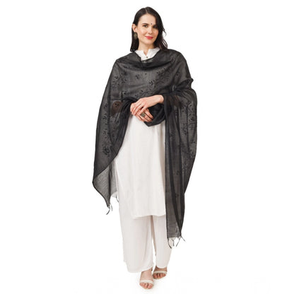 pkrkart Women's Cotton Embroidered Dupatta (Black, Length: 2.25 to 2.50 Mtr)