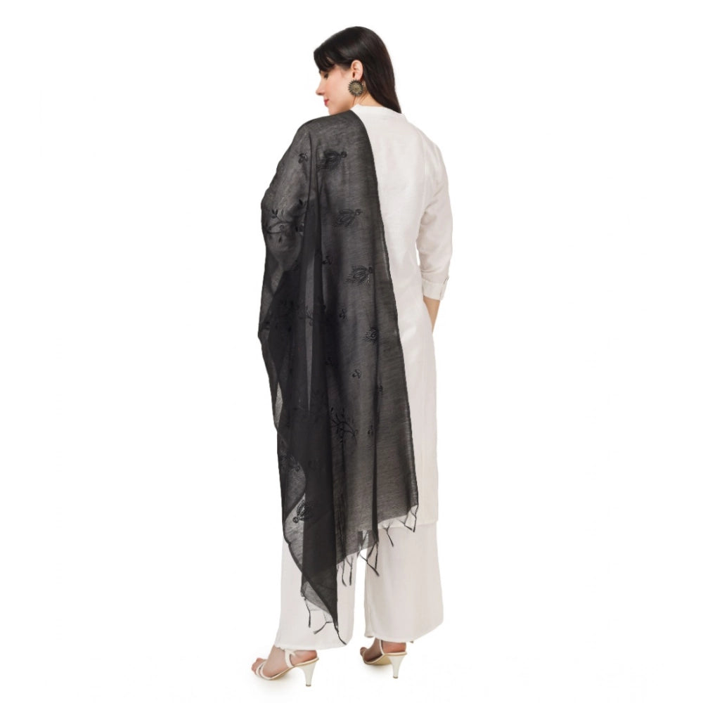 pkrkart Women's Cotton Embroidered Dupatta (Black, Length: 2.25 to 2.50 Mtr)