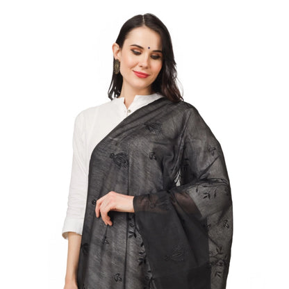 pkrkart Women's Cotton Embroidered Dupatta (Black, Length: 2.25 to 2.50 Mtr)