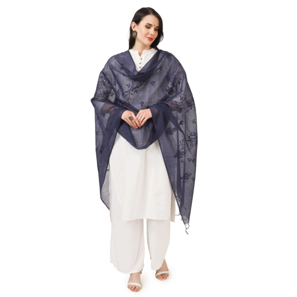 pkrkart Women's Cotton Embroidered Dupatta (Dark Blue, Length: 2.25 to 2.50 Mtr)