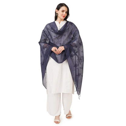 pkrkart Women's Cotton Embroidered Dupatta (Dark Blue, Length: 2.25 to 2.50 Mtr)