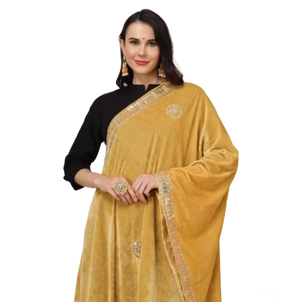 pkrkart Women's Velvet Gotta Patti Dupatta (Yellow, Length: 2.25 to 2.50 Mtr)
