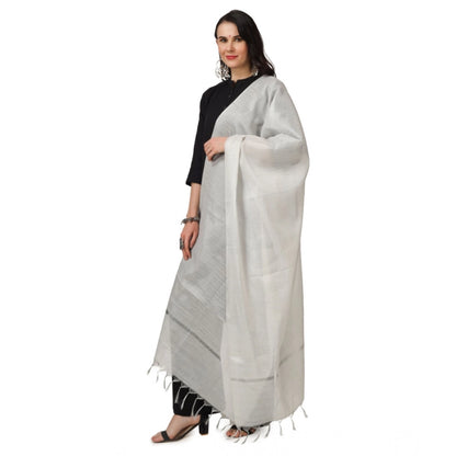 pkrkart Women's Chanderi Solid Dupatta (White, Length: 2.25 to 2.50 Mtr)