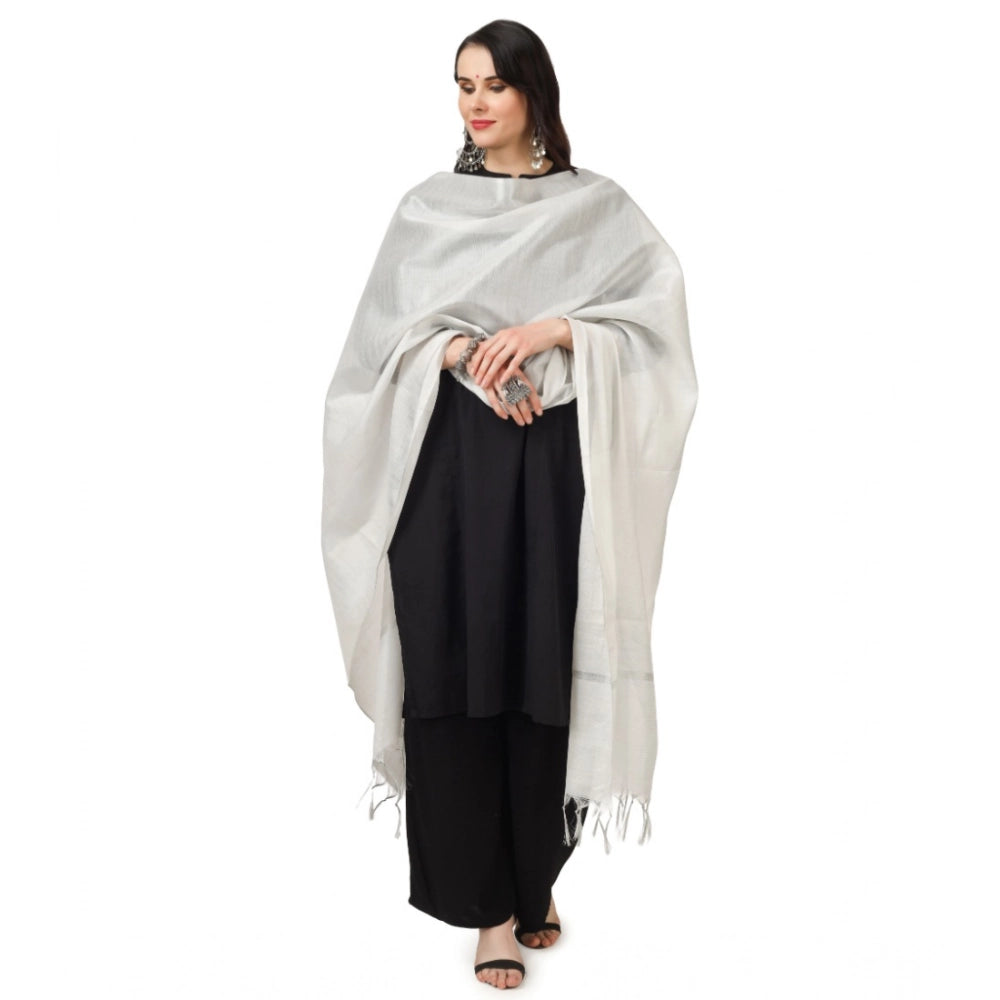 pkrkart Women's Chanderi Solid Dupatta (White, Length: 2.25 to 2.50 Mtr)