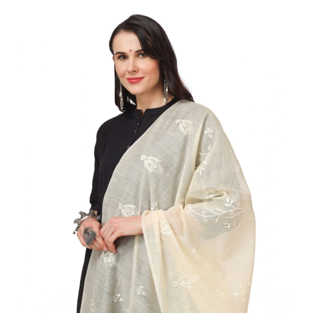 pkrkart Women's Cotton Embroidered Dupatta (Off-White, Length: 2.25 to 2.50 Mtr)