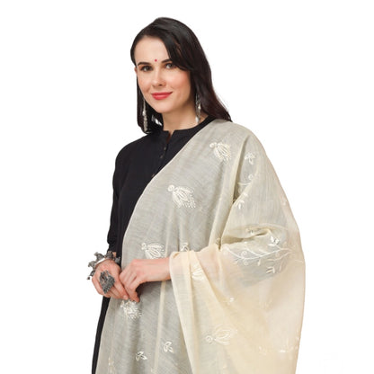 pkrkart Women's Cotton Embroidered Dupatta (Off-White, Length: 2.25 to 2.50 Mtr)