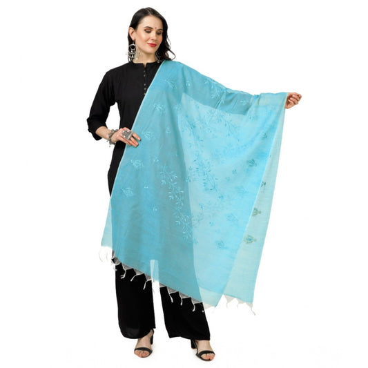 pkrkart Women's Cotton Embroidered Dupatta (Aqua Blue, Length: 2.25 to 2.50 Mtr)