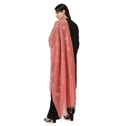 pkrkart Women's Cotton Embroidered Dupatta (Peach, Length: 2.25 to 2.50 Mtr)