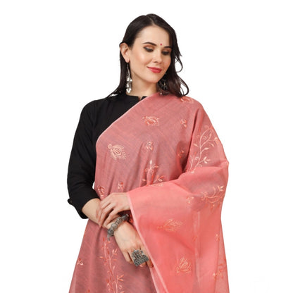 pkrkart Women's Cotton Embroidered Dupatta (Peach, Length: 2.25 to 2.50 Mtr)