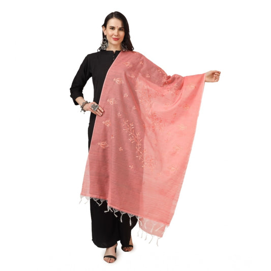 pkrkart Women's Cotton Embroidered Dupatta (Peach, Length: 2.25 to 2.50 Mtr)