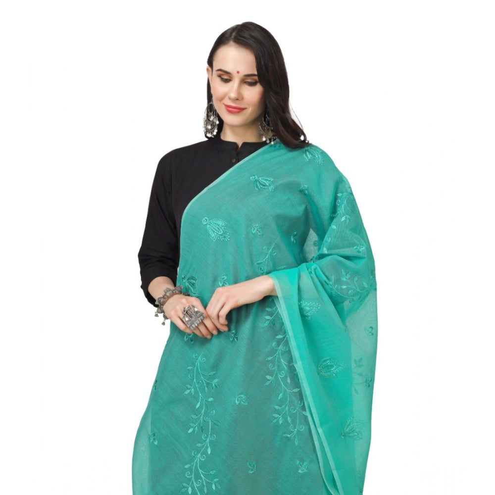 pkrkart Women's Cotton Embroidered Dupatta (Turquoise, Length: 2.25 to 2.50 Mtr)