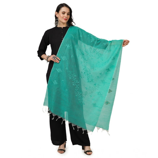 pkrkart Women's Cotton Embroidered Dupatta (Turquoise, Length: 2.25 to 2.50 Mtr)