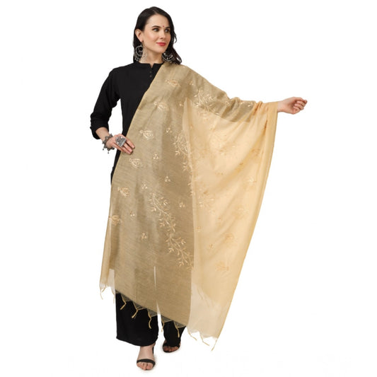 pkrkart Women's Cotton Embroidered Dupatta (Gold, Length: 2.25 to 2.50 Mtr)