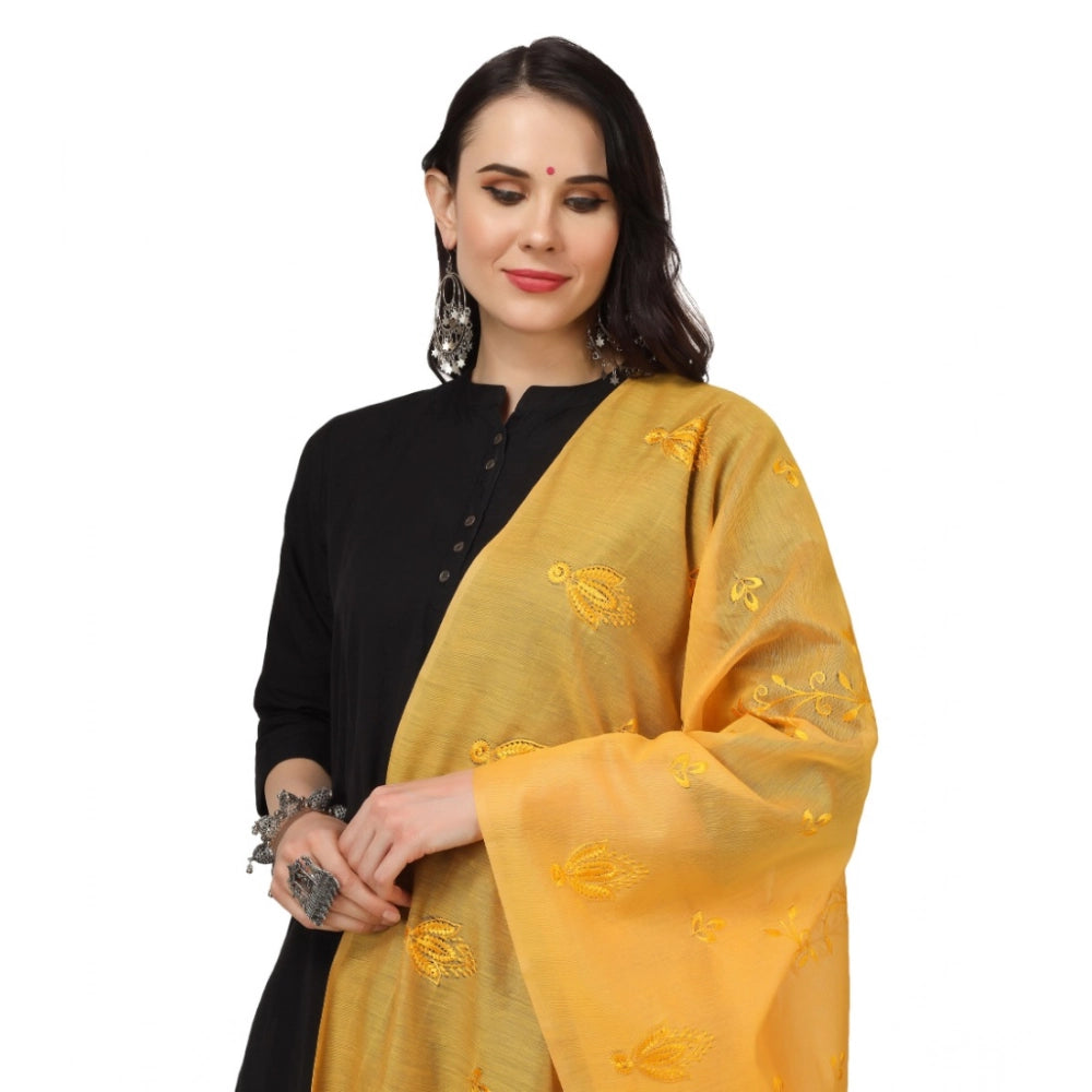 pkrkart Women's Cotton Embroidered Dupatta (Yellow, Length: 2.25 to 2.50 Mtr)