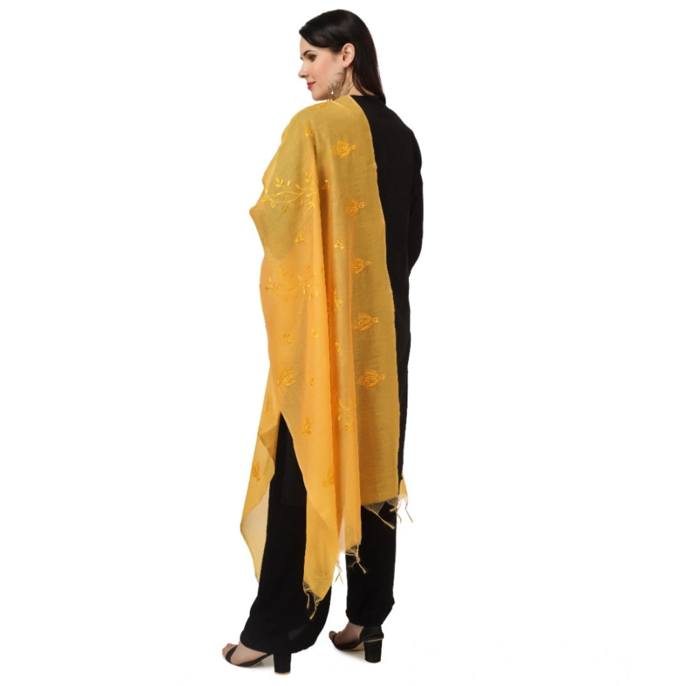 pkrkart Women's Cotton Embroidered Dupatta (Yellow, Length: 2.25 to 2.50 Mtr)