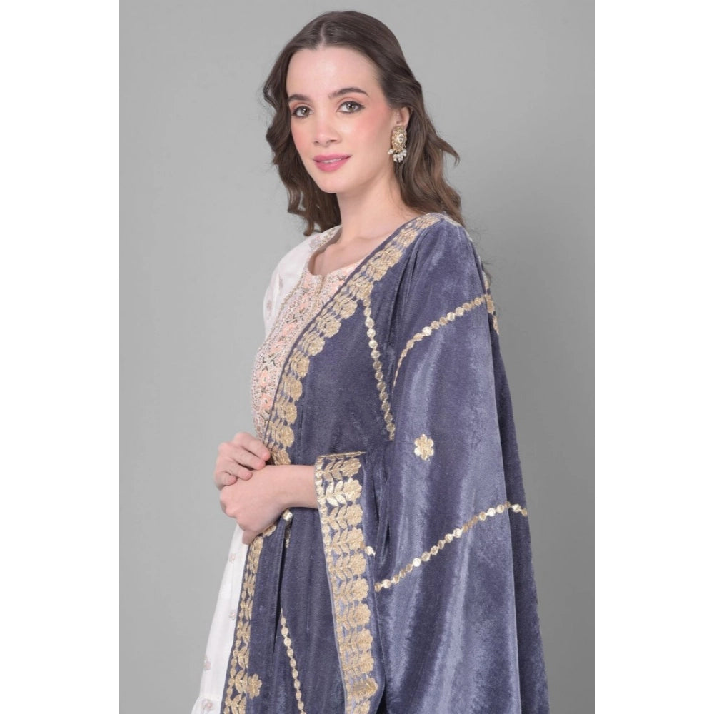 pkrkart Women's Velvet Gotta Patti Dupatta (Grey, Length: 2.25 to 2.50 Mtr)