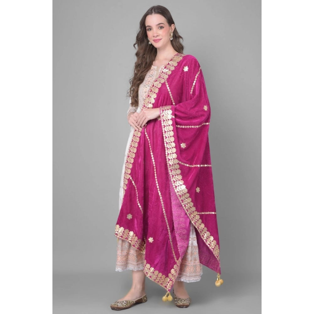 pkrkart Women's Velvet Gotta Patti Dupatta (Purple, Length: 2.25 to 2.50 Mtr)