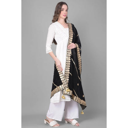 pkrkart Women's Velvet Gotta Patti Dupatta (Black, Length: 2.25 to 2.50 Mtr)