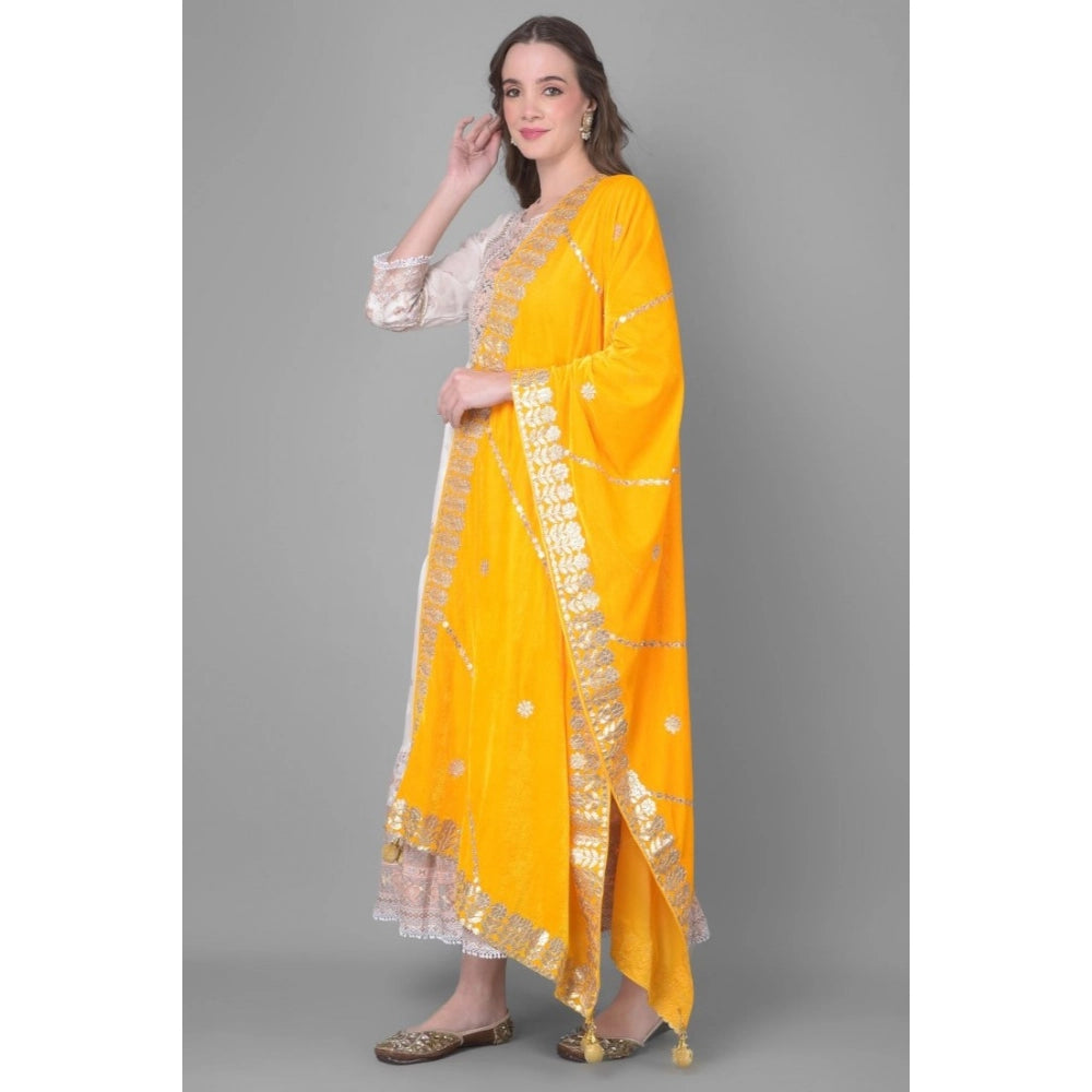pkrkart Women's Velvet Gotta Patti Dupatta (Yellow, Length: 2.25 to 2.50 Mtr)