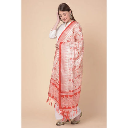 pkrkart Women's Art Silk Printed Dupatta (Orange, Length: 2.25 to 2.50 Mtr)