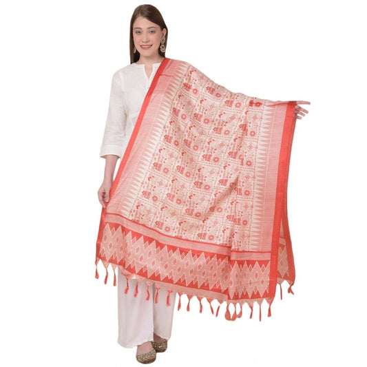 pkrkart Women's Art Silk Printed Dupatta (Orange, Length: 2.25 to 2.50 Mtr)