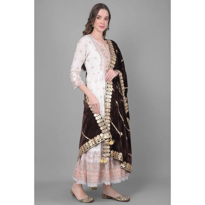 pkrkart Women's Velvet Gotta Patti Dupatta (Brown, Length: 2.25 to 2.50 Mtr)